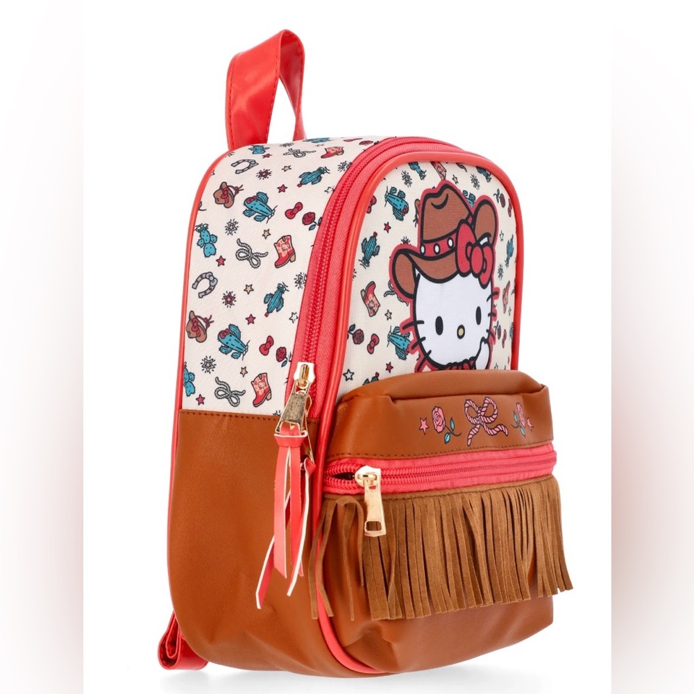 Hello Kitty Cowgirl Mini Backpack Western Fringe Sanrio Kids Tan Pink NWT - Picture 3 of 12